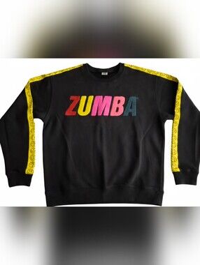 Zumba Wear Black With Textured Lettering Crewneck Sweatshirt Size MEDIUM NWOT